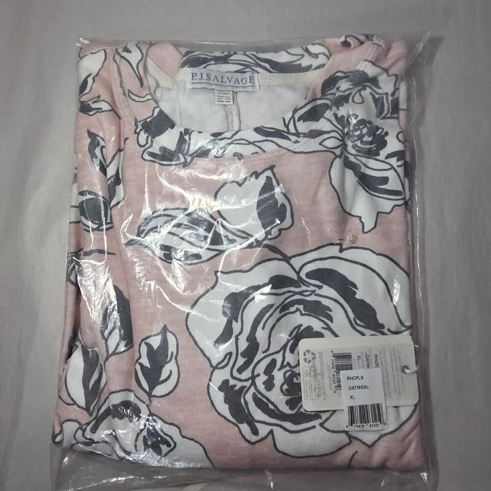 NWT PJ Salvage Cinema Long-Sleeve Floral-Print Lounge Top